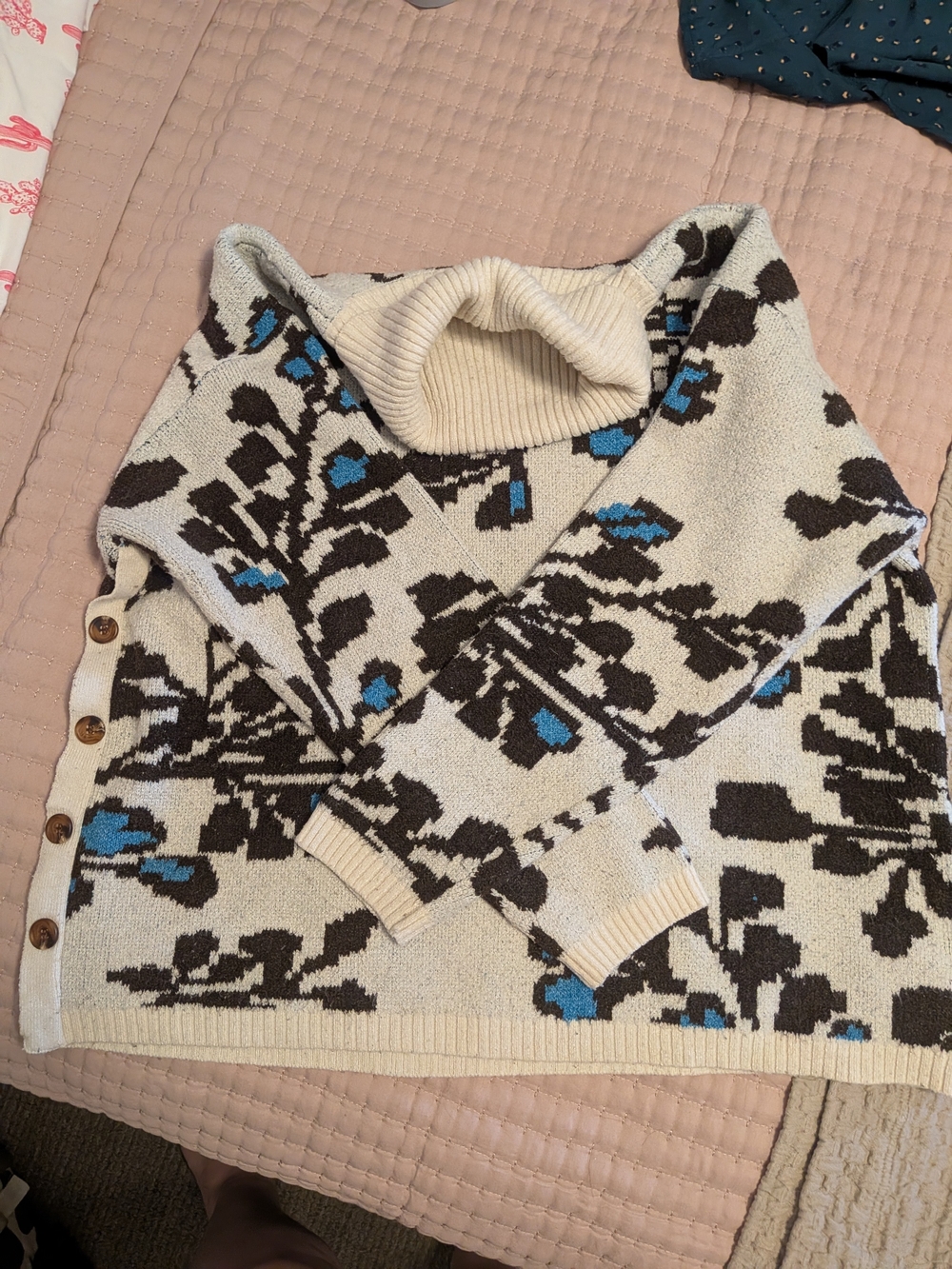 Western Cowel Neck Sweater with Side Buttons